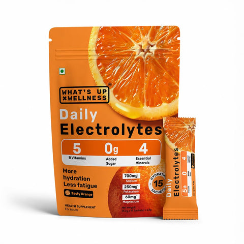 What's Up Daily Electrolytes Powder - Zesty Orange, Zero Sugar, 15 Sachets