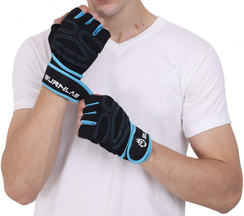 BURNLAB Gym Gloves with Wrist Support (Blue, Small)