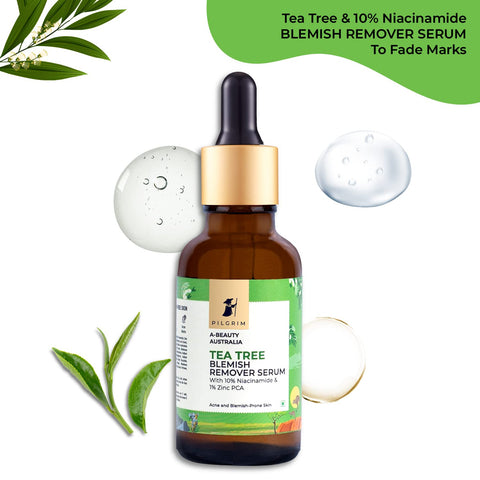 Pilgrim Tea Tree & 10% Niacinamide blemish-remover serum with Zinc PCA for acne prone skin | Niacinamide serum for acne| Acne scar reducing 10% Niacinamide serum for face | Women & Men | 30 ml