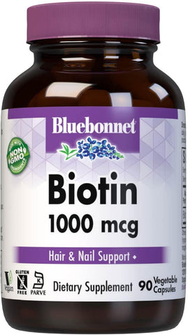 Bluebonnet Biotin 1000 mcg Hair & Nail Support Dietary Supplement 90 Capsules