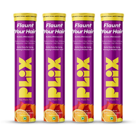 Plix Beauty Combo - Heavenly Hair and Glowy Skin - For Skin glow and Long, Lustrous, Strong Hair 15 Effervescent Tablets - Pack of 4