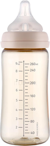 Moyuum PPSU All-in-One Feeding Baby Bottle with Nipple 270ml (+3 months) - Anti Colic, BPA Free & Easy Clean Wide-Neck Non-Tip Stable Base - Daisy Edition