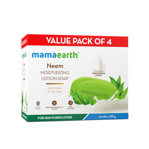 Mamaearth Neem Moisturizing Lotion Soap with Neem & Tea Tree (Value Pack Of 4) 125g x4