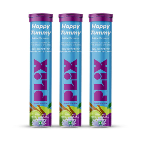 PLIX - THE PLANT FIX Happy Tummy Pre+Probiotic 15 Effervescent Tablets Pack of 3