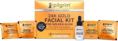 Pilgrim 24K GOLD FACIAL KIT For Instant Radiance & Golden Glow 30 Gm