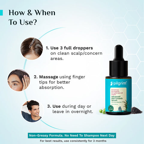 Pilgrim 3% Redensyl, 4% Anagain & 5% Capilia Stem Cell Complex Advanced Hair Growth Serum- 30 ml