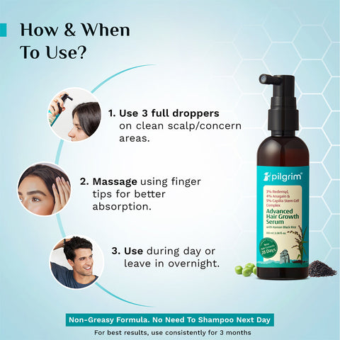 Pilgrim 3% Redensyl, 4% Anagain & 5% Capilia Stem Cell Complex Advanced Hair Growth Serum- 100 ml