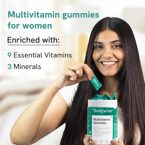 Be Bodywise Multivitamin Gummies | 60 Day Pack | With Fibre, Zinc, Iron & Biotin | Vitamin D3, B6, E & A | Boosts Energy & Stamina, Improves Immunity & Skin Health | Vegan, Gluten & Gelatin Free