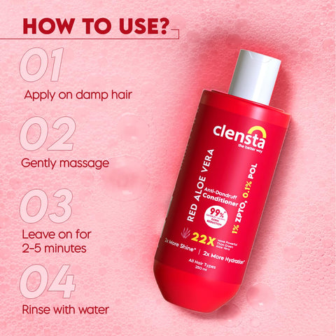 Complete Dandruff Care :  Clensta Red Aloe Vera Anti-Dandruff Shampoo (250ml) and Clensta Red Aloe Vera Anti-Dandruff Conditioner (250ml) (CLPO86)