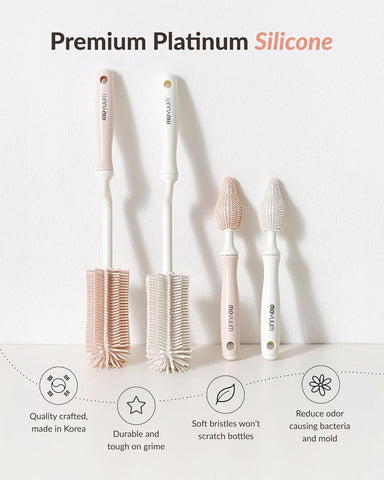 Moyuum Silicone Bottle Cleaning Brush Set Spong Bottle & Nipple Brus with 360° Rotating Handle – Soft, Scratch-Free Bristles for Baby Bottles, Nipples & Glasses, Quick-Drying and Durable (Mint)