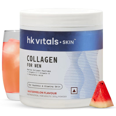 HK Vitals Skin Radiance Marine Collagen Supplement (Watermelon, 200G) |Vitamin C, E, Sodium Hyaluronate | For Healthy Skin, Hair & Nails for Men