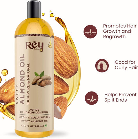 Rey Naturals Cold Pressed Castor Oil & Sweet Almond Oil  for hair & skin 200 ml