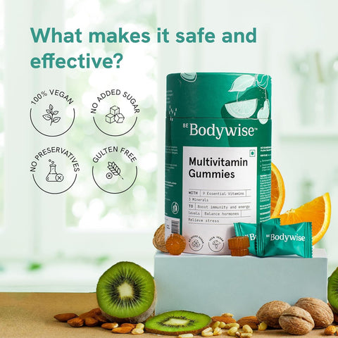 Be Bodywise Multivitamin Gummies | 60 Day Pack | With Fibre, Zinc, Iron & Biotin | Vitamin D3, B6, E & A | Boosts Energy & Stamina, Improves Immunity & Skin Health | Vegan, Gluten & Gelatin Free