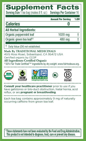 Traditional Medicinals Organic Green Tea, Peppermint, 16 Count