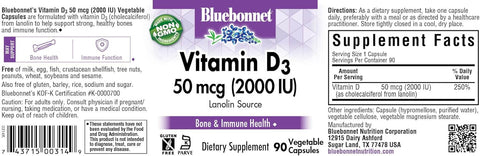 Bluebonnet, Vitamin D3 2000 Iu, 90 Capsules