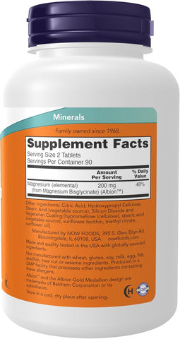 Now Foods Magnesium Glycinate 100 mg 180's Tablets