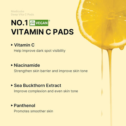 Medicube Deep Vita C Facial Pads, Vitamin C Toner Pads 70S