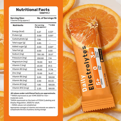 What's Up Daily Electrolytes Powder - Zesty Orange, Zero Sugar, 15 Sachets