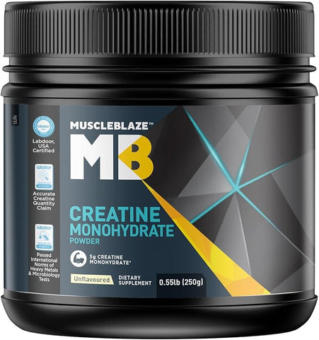 MuscleBlaze Creatine Monohydrate (Unflavoured, 0.55lbs / 250g) 50 Servings