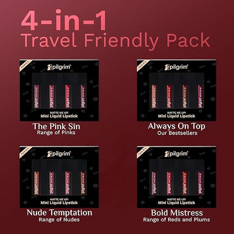 Pilgrim Mini Liquid Lipstick Pack of 4 Nude Temptation 4 ml