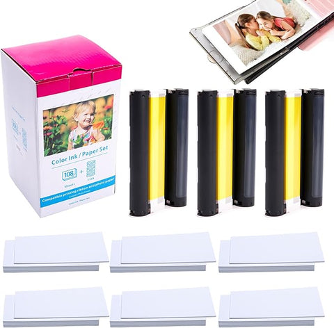 Label Kingdom Cp1500 Cp1300 Ink And Paper Compatible With Canon Selphy Kp-108In Ink And Paper Set 3 Color Cartridges And 108 Sheets 4X6 For Canon Selphy Cp1500 Cp1300 Cp1200 Cp820 Photo Printer