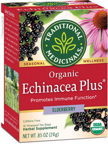 Traditional Medicinals Teas Organic Echinacea Plus Elderberry Tea, Elder 16 Bags (Pack Of 1)