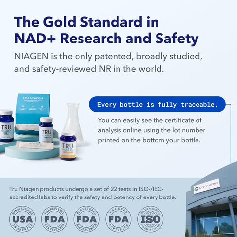 TRU NIAGEN NAD+ Booster with Hydration & Prebiotic Support 30ct/300mg Stick Packs: On-The-Go Supplement