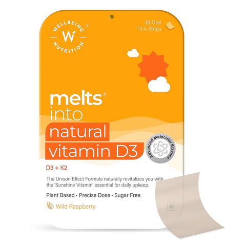 Wellbeing Nutrition D3 + K2 Melts with Organic Virgin Coconut Oil & Astaxanthin (30 Oral Strips)