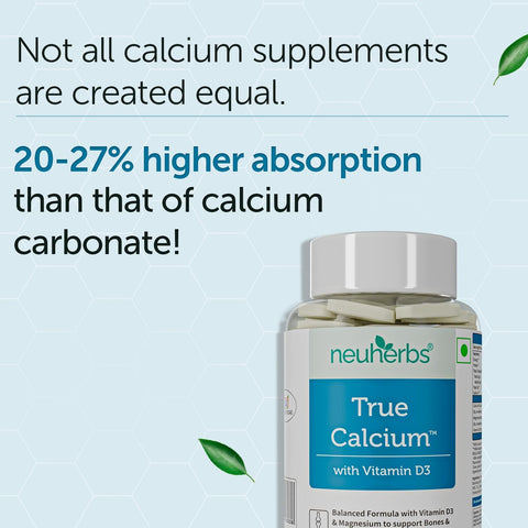 Neuherbs True Calcium 1000mg Supplement For Men & Women- 60 Vegan Tablets