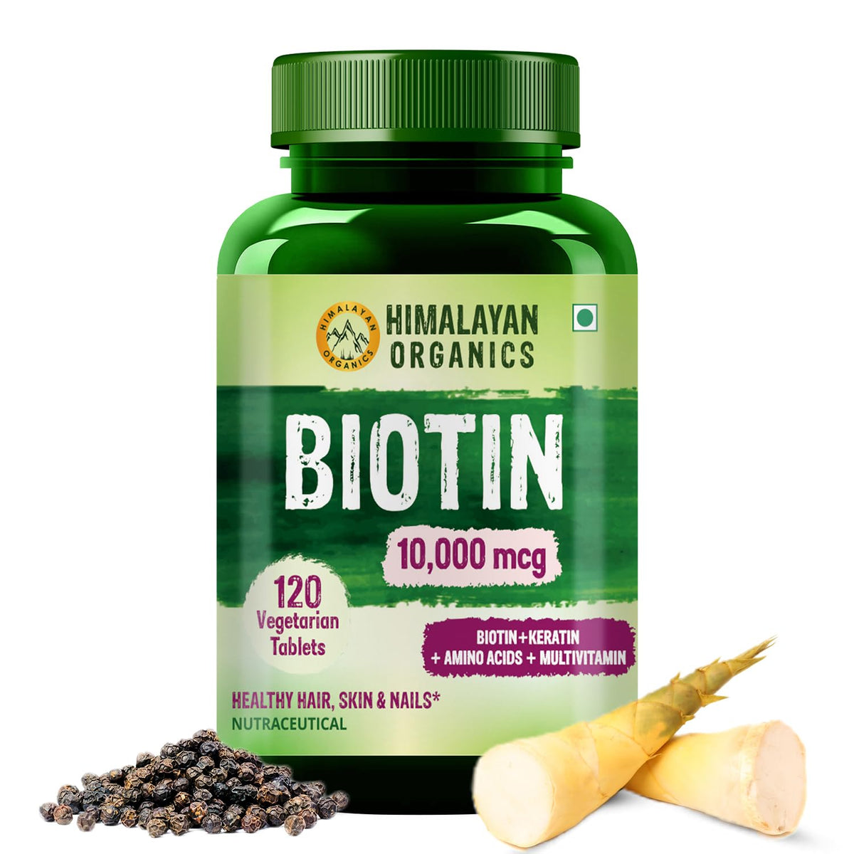 HIMALAYAN ORGANICS Biotin 10000 MCG Supplement For Men And Women 120 Vegetarian