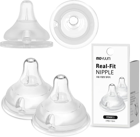 Moyuum 02 pcs Real-Fit Baby Bottle Nipple – Soft, Premium Material, Anti-Colic Air Valve, Safe & BPA-Free, Mom-Designed Comfort 0+ months (Stage 1)