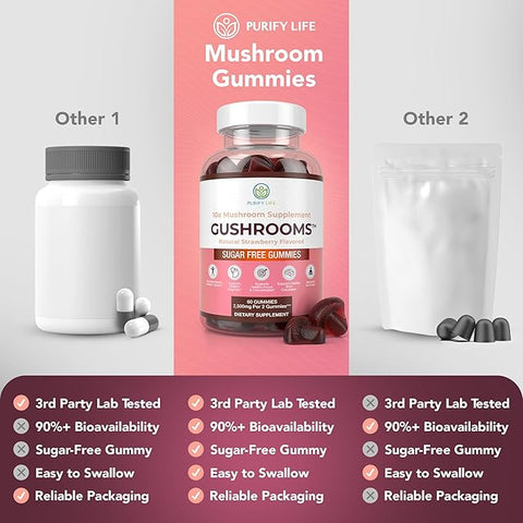 Purify Life Sugar-Free Gushroom Complex Gummies 60 (Natural Strawberry Flavour)