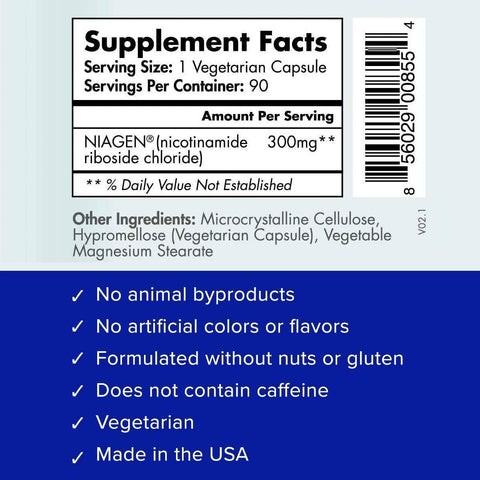 TruNiagen 90ct/300mg Multi Award Winning Patented NAD+ Boosting Supplement - More Efficient Than NMN - Nicotinamide Riboside for Cellular Energy Metabolism & Repair. Vitality, Muscle Health, Healthy Aging