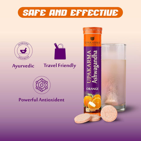 Upakarma Ashwagandha Effervescent Tablets - Orange Flavour 20 Tablets