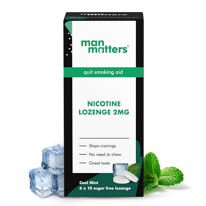 Man Matters Sugar-Free Nicotine Lozenge (2mg) | Helps Quit Smoking | Refreshing Mint Flavor | Non-Habit Forming | 60 Lozenges