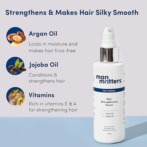 Man Matters Hair Serum For Men With Jojoba And Argan Oil | For Silkier, Shinier, Smoother & Frizz Free Hair | Instant Shine & Smoothness | Non Sticky Hair Serum | 90Ml