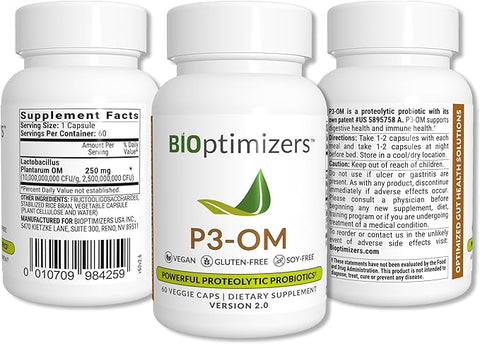 BiOptimizers Complete Gut Health Bundle - Bloating Relief and Digestive Balance - P3-OM, Gluten Guardian, MassZymes (270 Capsules)