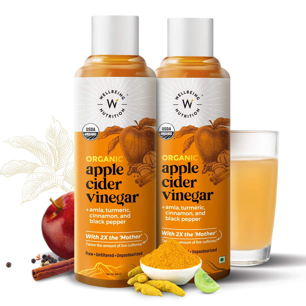 Wellbeing Nutrition USDA Organic Himalayan Apple Cider Vinegar (2X Mother)