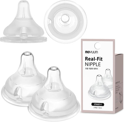Moyuum 02 pcs Real-Fit Baby Bottle Nipple – Soft, Premium Material, Anti-Colic Air Valve, Safe & BPA-Free, Mom-Designed Comfort 8+ months (Stage 4)