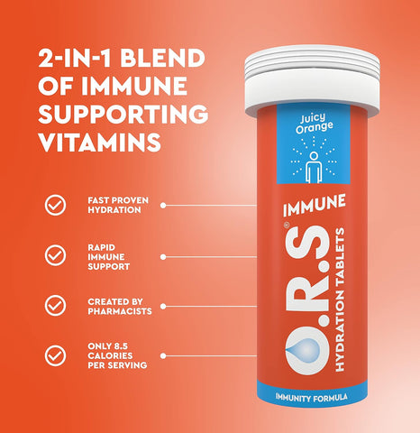 Ors Immune Tablets With Electrolytes, Vegan, Gluten And Lactose Free Formula - Juicy Orange Flavour 20'S