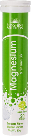 Sunshine Nutrition Magnesium + Vitamin B6 Eferv Lemon Tabs20's