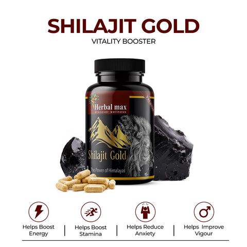 Herbal max Himalayas Shilajit Gold Extract 800 Mg - 30 Capsule For Men & Women (Pack of 3)