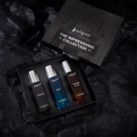 Pilgrim The Impressions Collection 3 in 1 (3x20ml) Gift Box Perfume For Men (Eau de parfum)| Long Lasting perfume with spicy, woody & aquatic fragrance| Designed in France| Alpha, Greek God & Zen