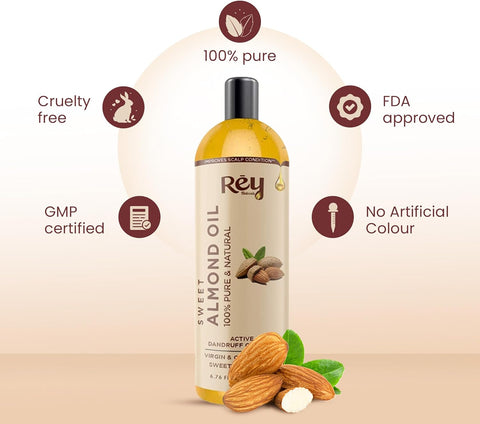 Rey Naturals Cold Pressed Castor Oil & Sweet Almond Oil  for hair & skin 200 ml