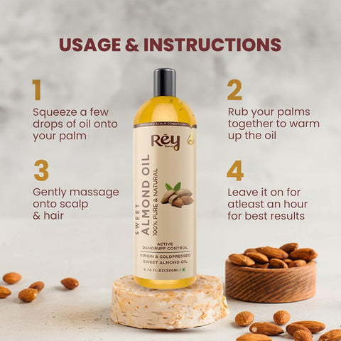 Rey Naturals Cold Pressed Castor Oil & Sweet Almond Oil  for hair & skin 200 ml