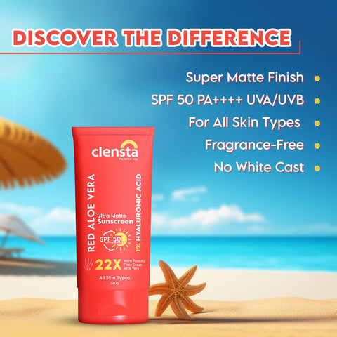 Clensta Red Aloe Vera Daily Matte Sunscreen SPF50 50gm