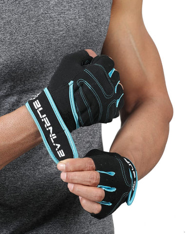 BURNLAB Gym Gloves with Wrist Support (Blue, Small)