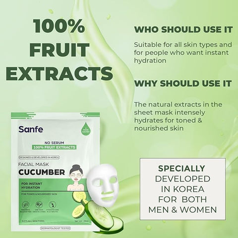 Sanfe Instant Hydration Cucumber Facial Mask 1pc, 25gm (Cucumber)