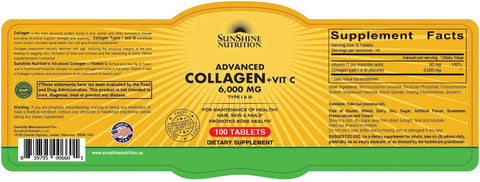 Sunshine Nutrition Advanced Collagen + Vitamin C 100 Tabs