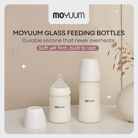Moyuum PPSU Glass Feeding Baby Bottle with Nipple 240ml (+3 months) - Anti Colic, BPA Free & Easy Clean Wide-Neck Non-Tip Stable Base - No Fish Edition